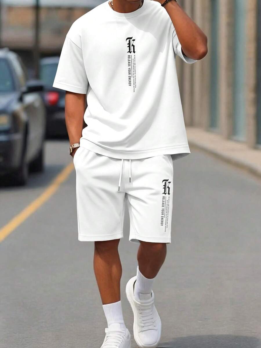 Sorvial Men's Standard Size White Short Sleeve T-Shirt And Shorts Set - White - View 1