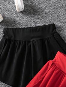 SHEIN 青少年女孩 2件組 素色休閒簡約 寬鬆舒適 百搭學院風 運動跑步戶外 高腰設計 貼身顯高 修身短褲 夏季適用 - 彩色 - 查看 7