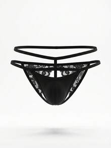 SHEIN DrisQ Men's Lace Hollow Sexy Daily Triangle Briefs - Black - View 4