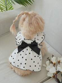 PETSIN One Piece Cute Romantic Heart Strap Ruffled Hem Pet Dress - Black and White - View 3
