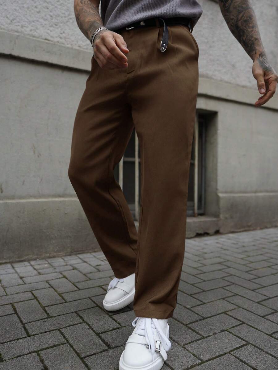Artur Kramer Men's Solid Color Micro-Pleat Straight-Leg Suit Pants - Brown - View 1