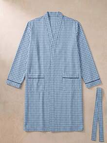 EverLounge Men's Comfortable Casual Plaid Front Opening Double Pocket Bathrobe - Multicolor - View 1