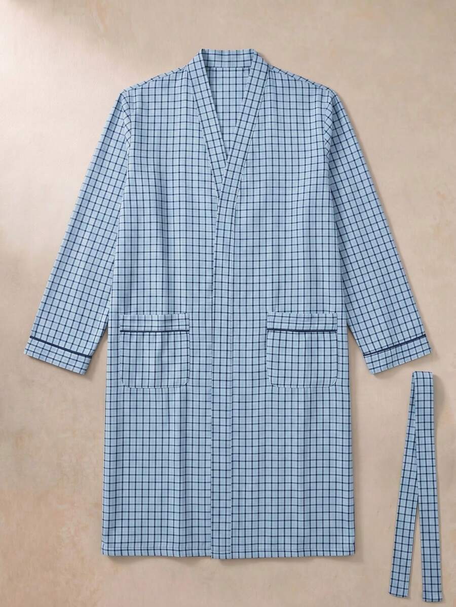 EverLounge Men's Comfortable Casual Plaid Front Opening Double Pocket Bathrobe - Multicolor - View 1