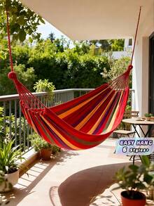 Võng đôi 2 người bằng vải canvas cotton kèm dây buộc cây, di động, thoải mái, dùng cho sân hiên, sân vườn, ngoài trời, trong nhà, đỏ xanh, cho gia đình, vườn, cắm trại, du lịch, làm quà tặng - Nhiều màu - Xem 1