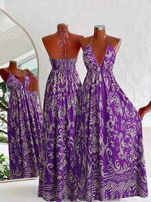 Franclia Bohemian Style Printed Beach Strap Dress - Multicolor - View 1