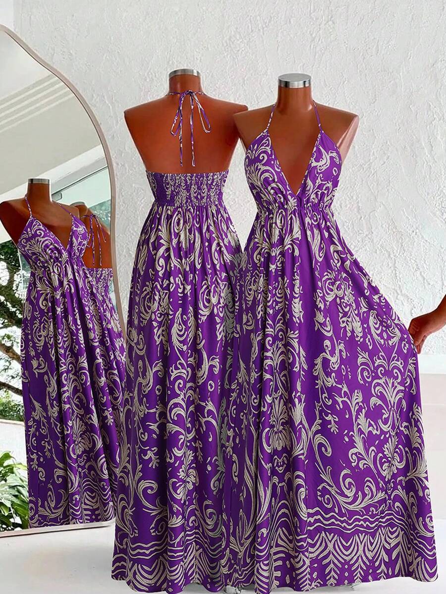 Franclia Bohemian Style Printed Beach Strap Dress - Multicolor - View 1