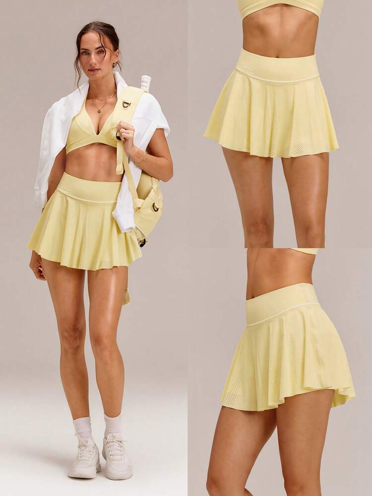 FeatherFit™-Air Serve And Glow Ultra-Lightweight Moisture-Wicking Quick-Drying Sun-Protective Tennis Skirt With Built-In Shorts Side Pockets Tennis Golf Pickleball Daily Casual Wear