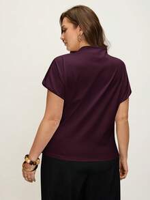 Comfylo 3D Cut Pleated Slim Fit Plus Size Top - Coffee Brown - View 5