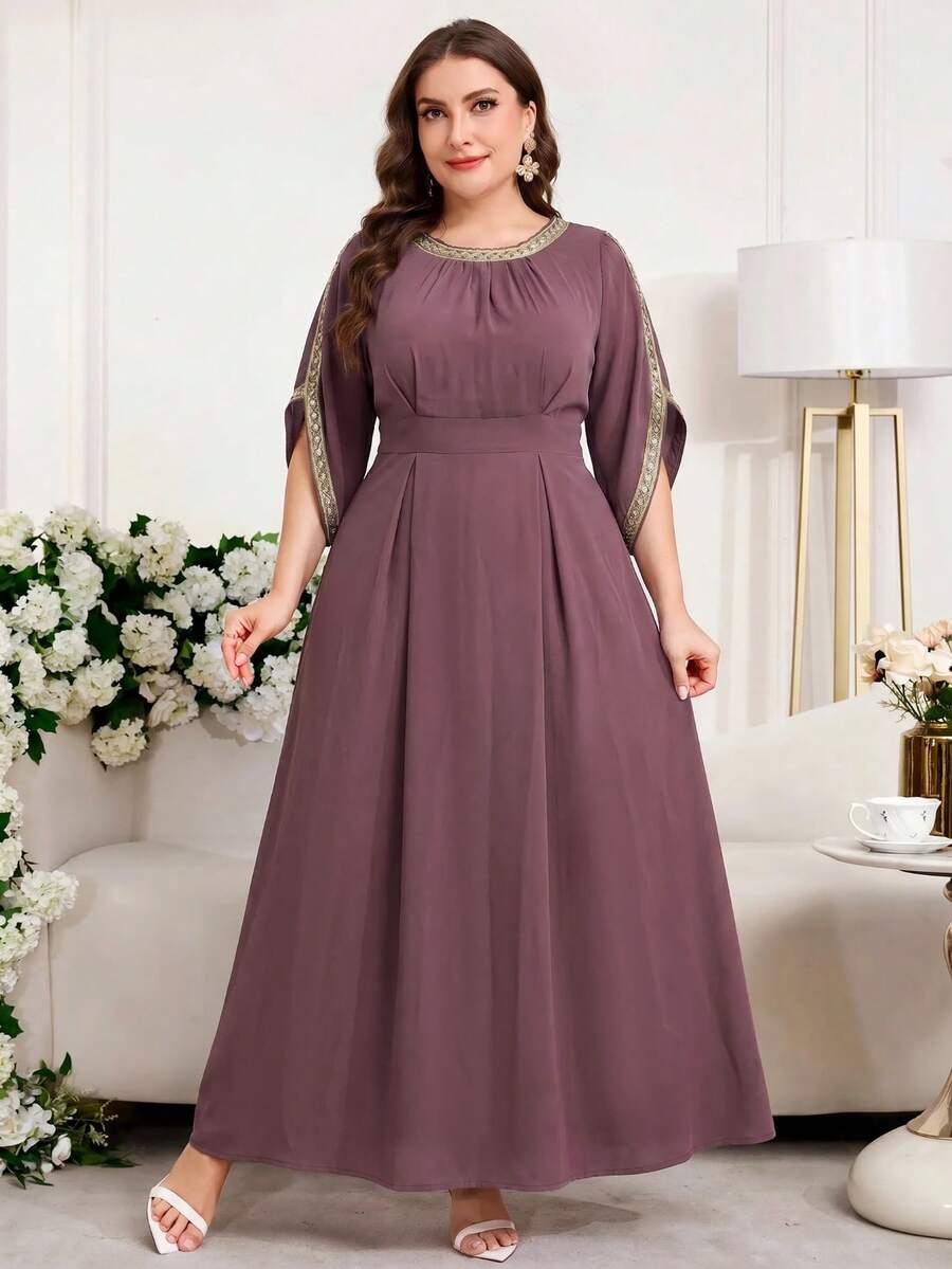 Reflora Plus Size Summer Elegant Woven Strap Decor Dress - Dusty Pink - View 1