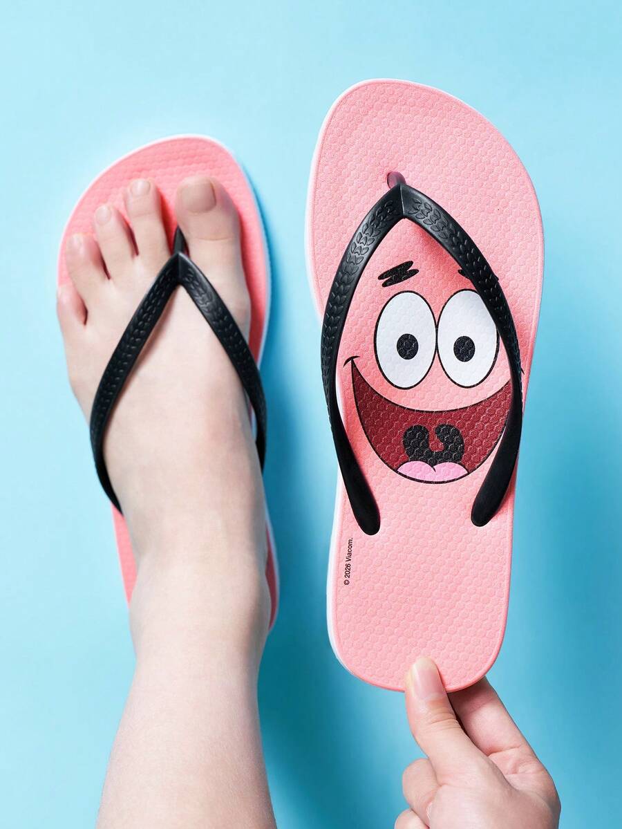 SpongeBob SquarePants | SHEIN Sandal Jepit Kartun Warna Pink, Bahan EVA Ringan, Pelindung Jari Kaki, Bernapas dan Cepat Kering, Lembut dan Nyaman, Cocok untuk Penggunaan di Dalam Ruangan, Mandi atau Pantai, Pakaian Musim Panas, Pakaian Musim Semi, Pantai, Liburan - Berwarna merah muda - View 1