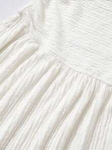 SHEIN Teen Girls Summer New White Knit Textured Waist Ruched A-Line Vacation Casual Street Style Short Tube Mini Dress - White - View 5