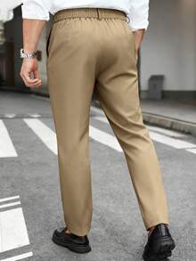 Manfinity Mode Pantalones de traje casuales versátiles de unicolor para hombres de talla grande para ir al trabajo - Caqui - Ver 2