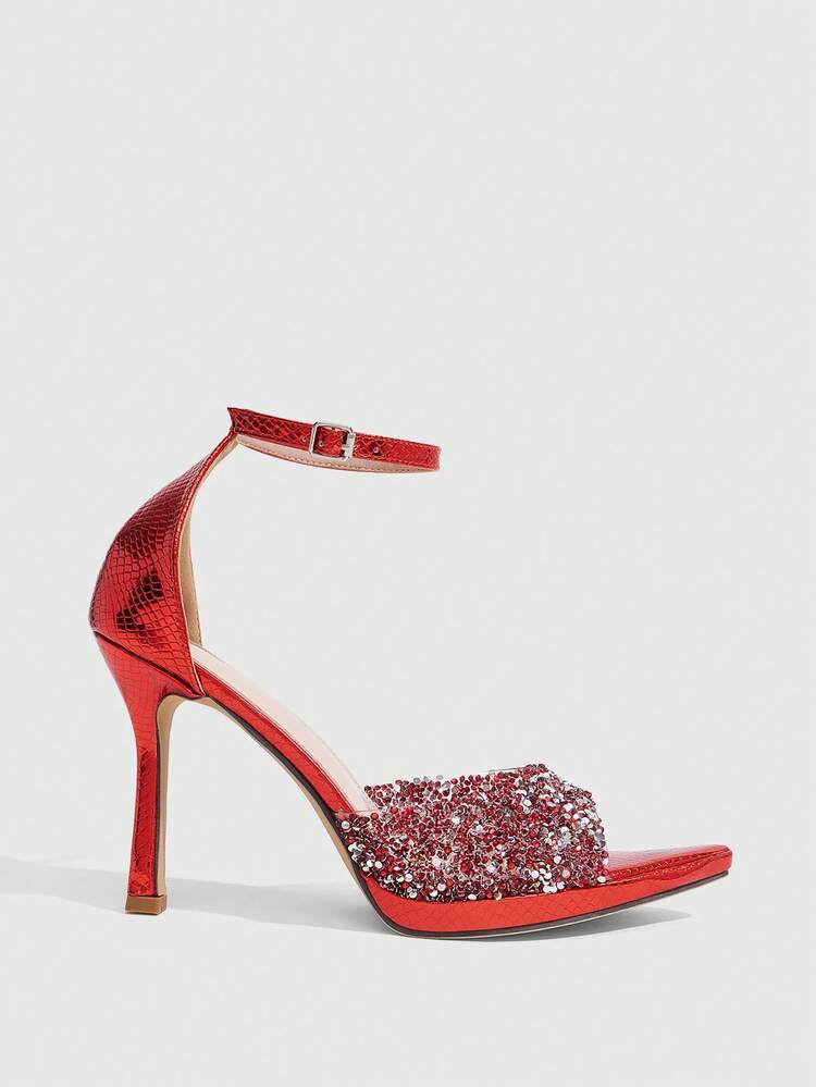 CUCCOO SZL Women's New Rhinestone Pointed Stiletto Gorgeous High Heels With Open-Toed Sandals, Suitable For Banquets, Parties, Weddings, And Proms