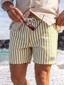 CoralVoy Men's Colorblock Drawstring Striped Beach Shorts, Holiday - Olive Green - View 3