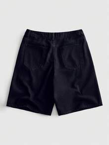 ROMWE MEN 男款星星刺繡口袋休閒牛仔短褲 - 黑色 - 查看 2