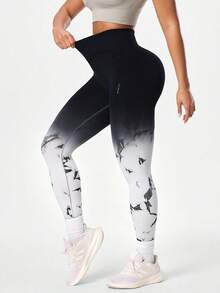 SHEIN Core Rhythm 女款高腰字母印花休閒百搭日常旅行運動緊身內搭褲 - 彩色 - 查看 6