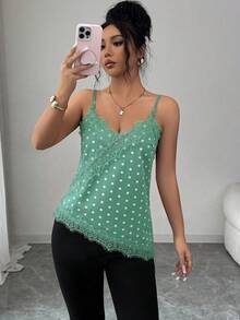 Rafferiza 女士优雅波点蕾丝拼接吊带背心 - 綠色 - 查看 5