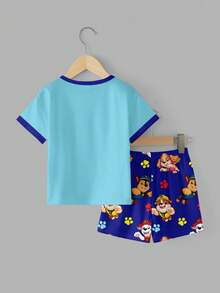 SHEIN | PAW Patrol 男嬰簡單經典可愛卡通動畫印花圓領上衣與短褲家居服 寬鬆舒適 2件套 適合夏季 - 彩色 - 查看 3