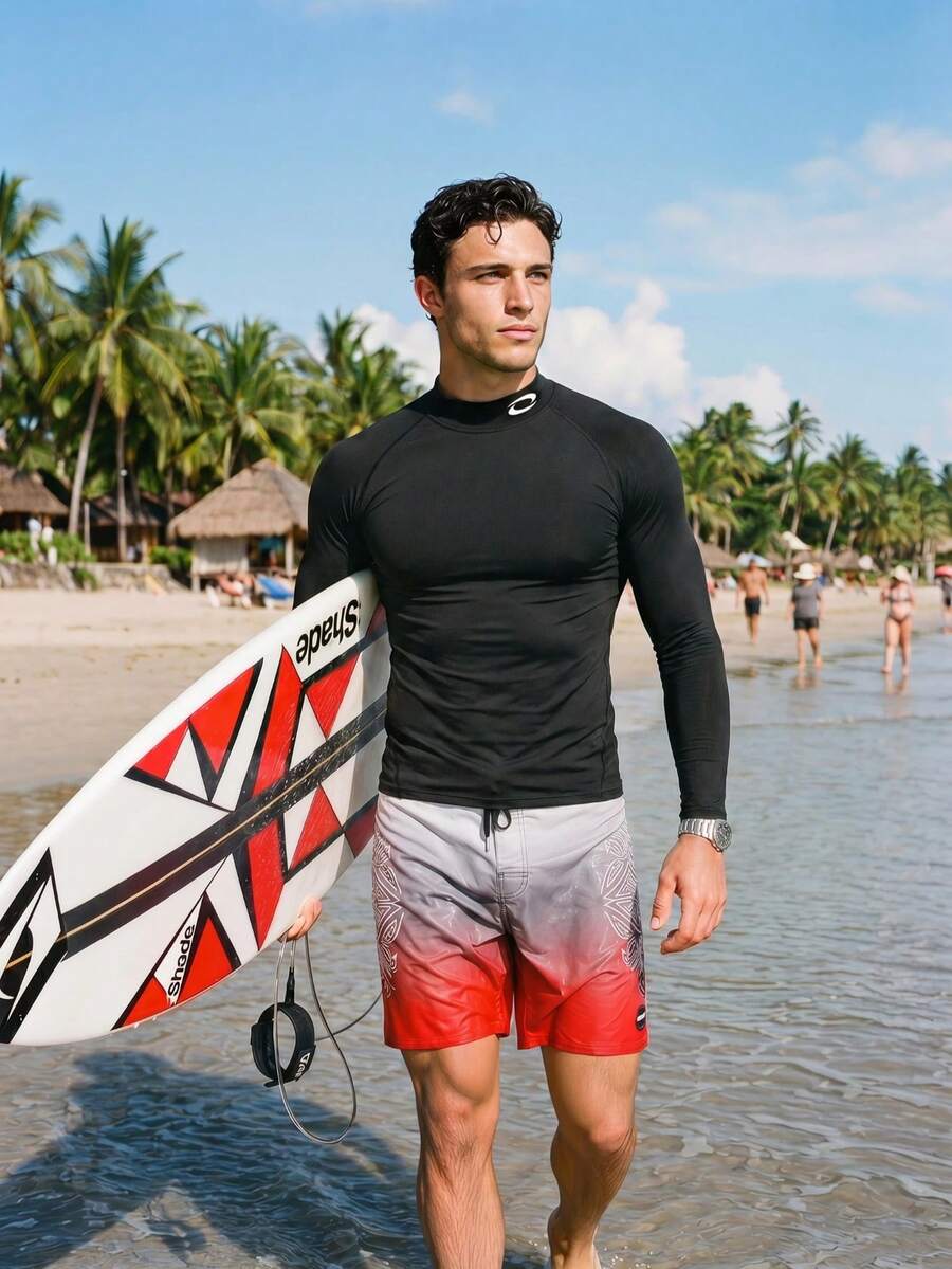 Ironwick Camiseta deportiva de manga larga con cuello alto y estampado gráfico, para hombre, color negro, para primavera/otoño - Multicolor - Ver 1
