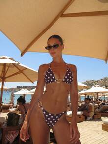 Swim Vcay Bộ bikini tam giác gợi cảm, màu trơn, kiểu dáng thời trang mới dành cho nữ, kiểu cổ yếm, hở lưng, đính kim loại, thích hợp cho mùa hè đi biển. - Nhiều màu - Xem 4