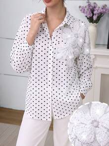 Modelyn 女款3D花卉圖案圓點休閒百搭日常出遊襯衫 - 彩色 - 查看 5