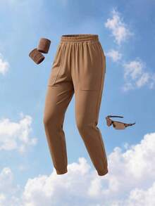 SHEIN Cheerettes Celana Olahraga Wanita - Coklat - View 2