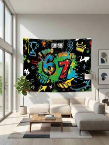 1 Hip-Hop Graffiti 67 Background - Popular "67" Design, Made Of Durable Polyester, Perfect For Party Backdrops, Photo Props, Room Wall Decorations, Sports Celebrations, Street Style Events, And Social Media Photo Shoot Booths - Funny 67 Background Cloth - View 8