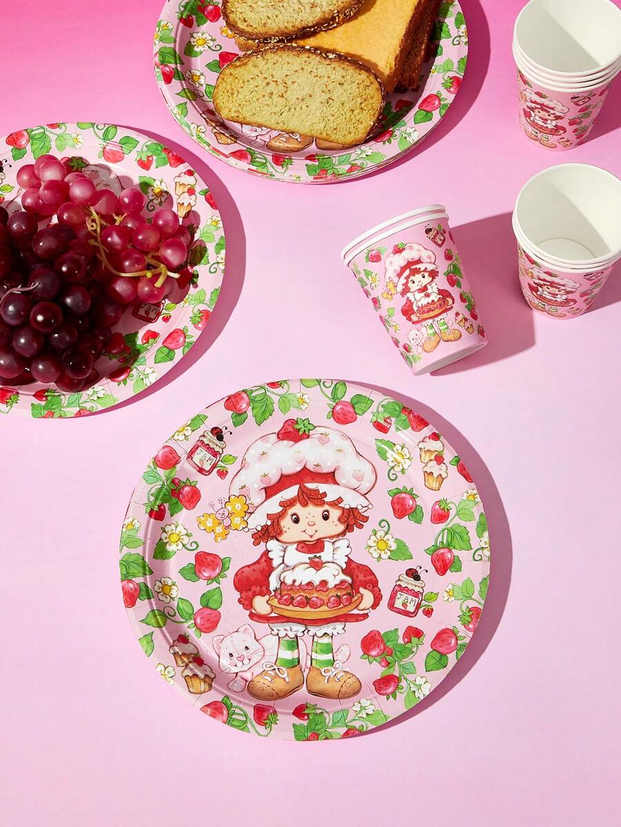 Strawberry Shortcake X SHEIN Vaso de papel desechable, Plato de papel, 10 piezas cada uno - Multicolor - Ver 1