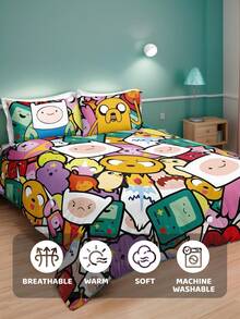 ADVENTURE TIME X SHEIN 三件套可爱卡通印花被套，光滑面料，柔软保暖，红色被套，多种尺寸可选，适用于单人床/双人床/大号床/特大号床 - 彩色 - 查看 7