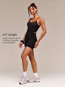 GLOWMODE 4.3" FeatherFit™ GlowTwist Tummy Control Bodysuit With Adjustable Straps Side Pockets Anti-Slip Grips Removable Cups Yoga Studio Pilates Daily Wear - Black - View 5