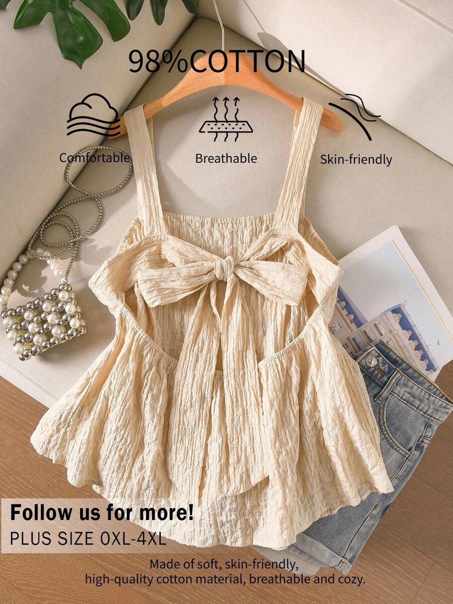CosyJoli Top de tirantes dulce para vacaciones con dobladillo con volantes texturizado talla grande