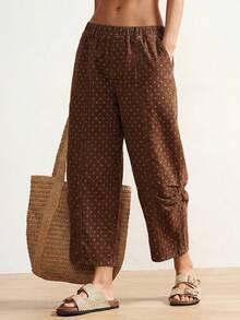 Bohemela Damen Große Größen Polka-Dot-Muster Tasche locker lässig Denim Jeans Sommer Outfits braune Hose Polka-Dot Landhose Urlaub Festival - Braun - Übersicht 1
