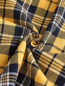 SHEIN Casuvi Kids Kemeja Lengan Panjang Kancing Tunggal Motif Kotak-kotak untuk Remaja Laki-laki - Kuning - View 9