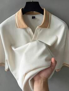 Manfinity CasualCool 男士紋理面料成熟休閒 Polo 衫，適合日常外出、聚會與通勤，正式場合適用 - 彩色 - 查看 6