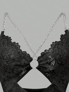 Crystal Vow 婚禮蕾絲女款無鋼圈性感睡袍 2件組 - 黑色 - 查看 4