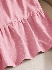 Rusticease Camisa holgada de manga corta con volantes y cuello redondo de unicolor para mujer talla grande, estilo bohemio para mujer/verano - Rosa Pálido - Ver 8