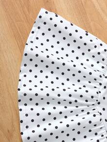 SHEIN Elladie kids 2件/組 女童圓點荷葉邊短袖T恤與休閒時尚裙組，夏季 - 黑與白 - 查看 8