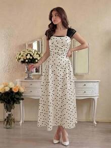 Women's Solid Color Dress, Square Neck, Short Sleeves, Minimalist Everyday Wear - 鵝黃色 - 查看 8