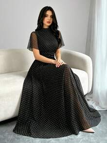 Modelyn Vestido de Tule com Estampa de Poá Feminino - Multicolorido - Visão 3