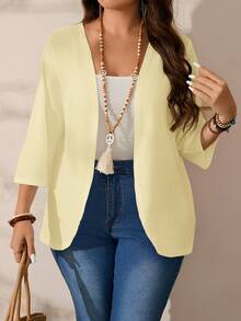 SHEIN PETITE CURVE Chaqueta casual versátil de unicolor talla grande - Amarillo claro - Ver 4
