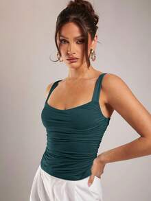 Silquee Women's Solid Color Tank Top For Daily Wear Night Out Dark Teal Summer - Teal Blue - View 3