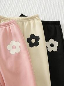 Cozy Pixies 女嬰 T-shirt 套裝 針織女嬰秋冬款 可愛純色米色粉色黑色可愛花卉圖案連帽衛衣彈性腰長褲 6件套買1送3適用秋冬基礎款舒適可愛 - 彩色 - 查看 8