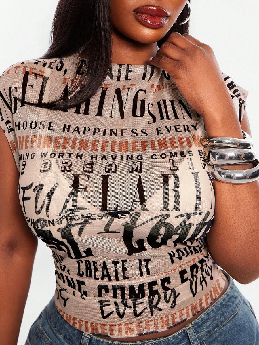 Radiana Plus Size Women Spring/Summer Fashion Slogan Print Tank Top - White - View 1