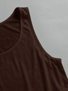 SHEIN EZwear 女款休閒棕色大U領寬鬆短版背心，適合夏季 - 棕色 - 查看 5
