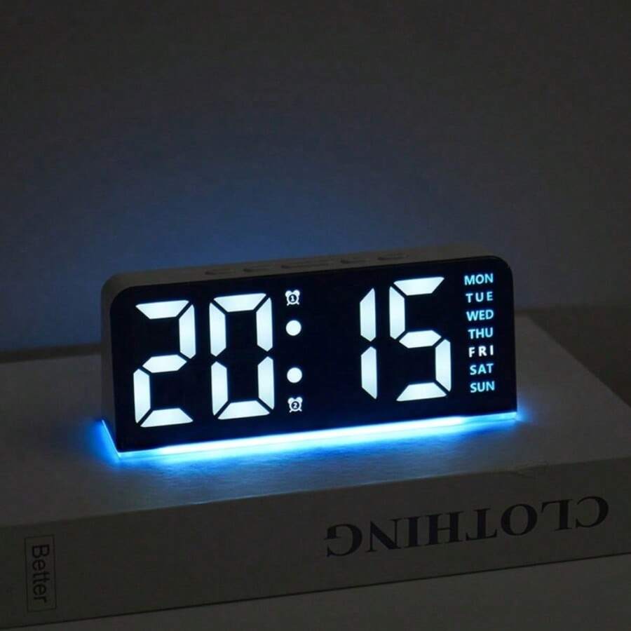 1PC Innovative LED Large Digit Clock, Date Display Desk Clock With Ambient Light, Multifunctional Digital Alarm Clock, Home Decor, Great Gift For Holidays. School Decor, Surprise Gift, Dorm Decor, Back To School Room Decor, Study Supplies. - multicolor - View 1