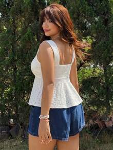 SHEIN EZwear White Casual Plus Size Lace-Up Top For Women - White - View 3