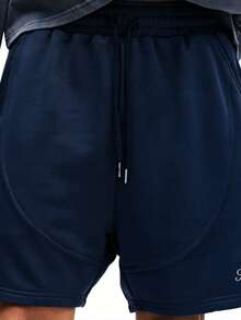 SUMWON Club Fleece 運動短褲，彈性抽繩腰部設計與弧形口袋細節 - 藏蓝色 - 查看 3