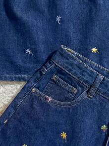 Soleia 女款棕櫚樹印花圓領背心上衣與短褲休閒牛仔套裝 - 中等水洗藍 - 查看 4
