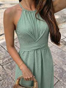 Flora Isola Flora Isola Women's Spring/Summer Vacation Travel Beach A-Line Floral Print Cinched Waist Dress - Green - View 6