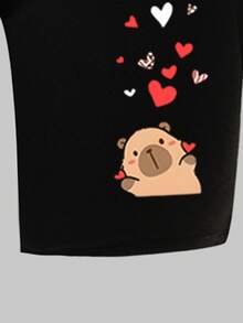 Tween Girl Cute Cartoon Graphic Print Crew Neck Short Sleeve T-Shirt And Fitted Shorts Set, Suitable For Back To School, Friends Brunch Gatherings - Multicolor - View 5